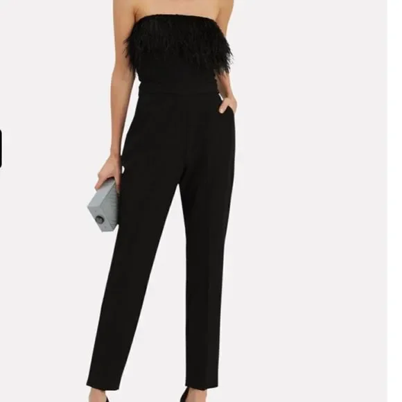 NWT Anthropologie SAYLOR Jane Feathers Strapless Jumpsuit Black Sz 16 - Picture 12 of 14